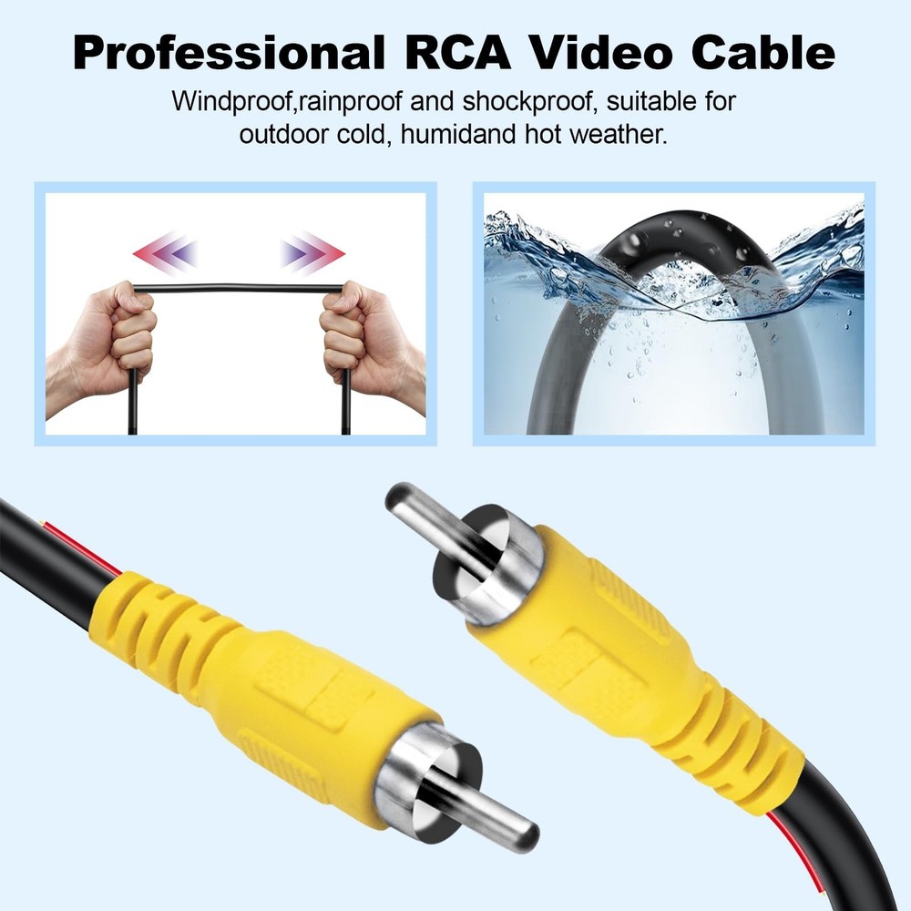 Professional (33FT/10 Meters) Backup Camera RCA Cables, Car Reverse Rear View Ca