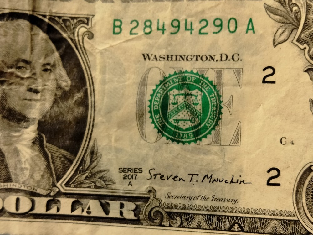 2017 A $1 Bill Wet Ink Transfer