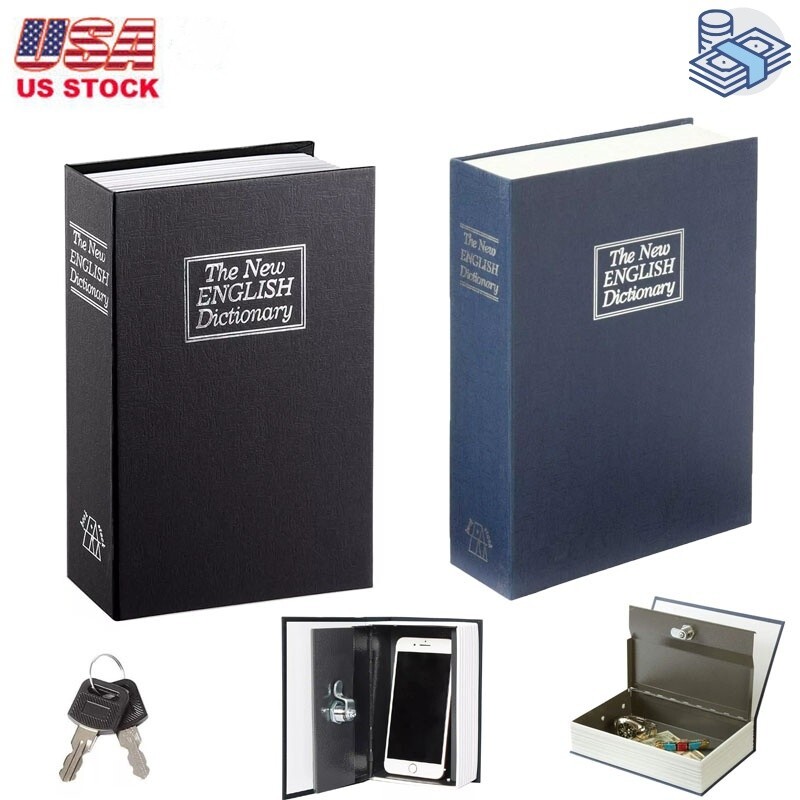 Safe Lock Box Book Vault with Key Metal Fire Proof Secret Money Hidden Gun Cash