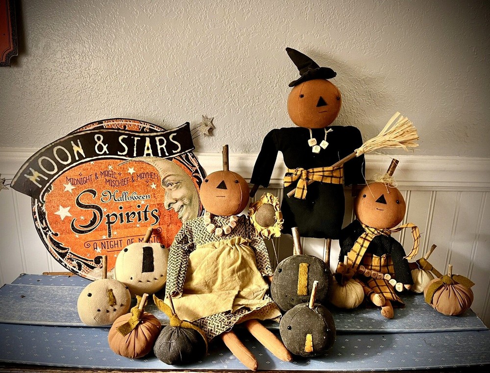 Grubby Primitive Rustic Fall Summer Halloween Fall Freddy Pumpkin Doll 14 1/2”