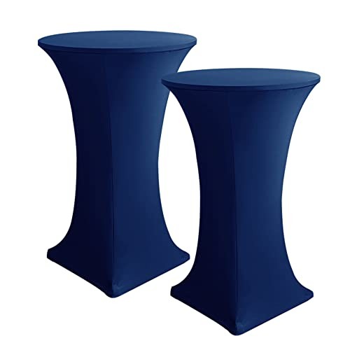 Cocktail Table Covers Pack - Fitted Stretch Spandex Square Corners 2 Navy