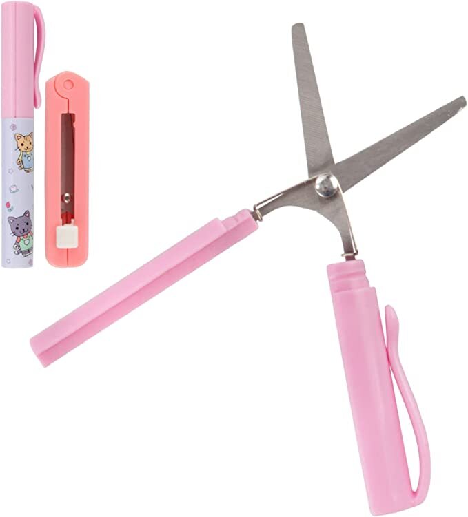 Compact Safety Scissors Set - Pen and Push Portable Scissors