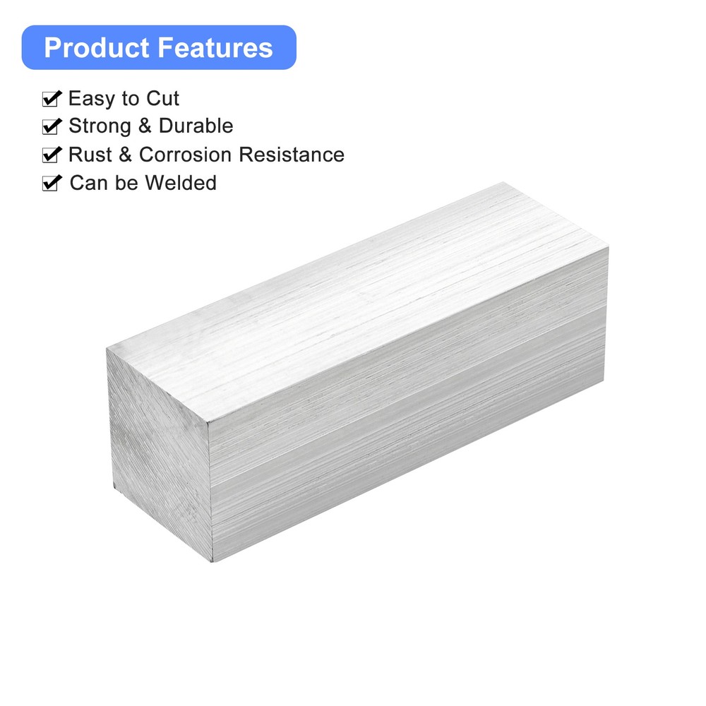 Square Aluminum Flat Bar, 2" Thickness 2" Width 6" Length