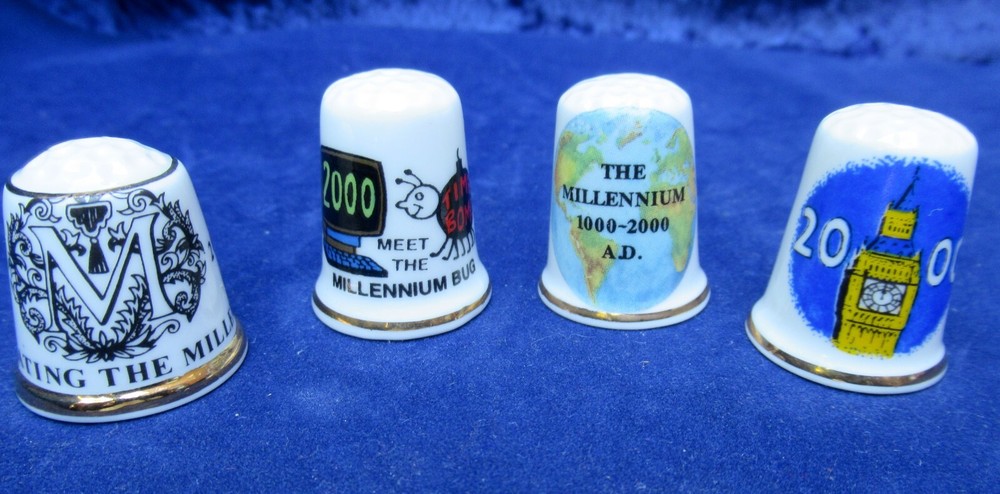 4 x Collectors Thimbles Celebrating the Millenium, 2000, Cute Millenium Bug