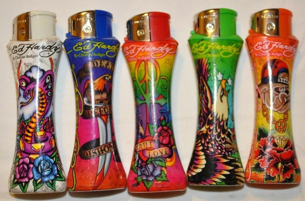 5PC ED HARDY REFILLABLE TATTOO CURVE LIGHTER/RANDOM( Without Gas )