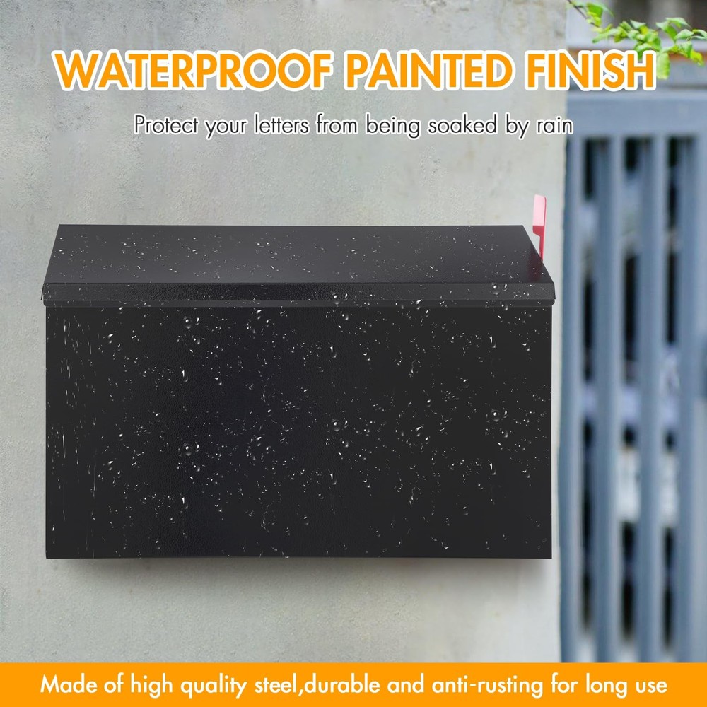 Wall Mount Mailbox for Outside with Flag, Galvanized Steel Mail Box for Post ...