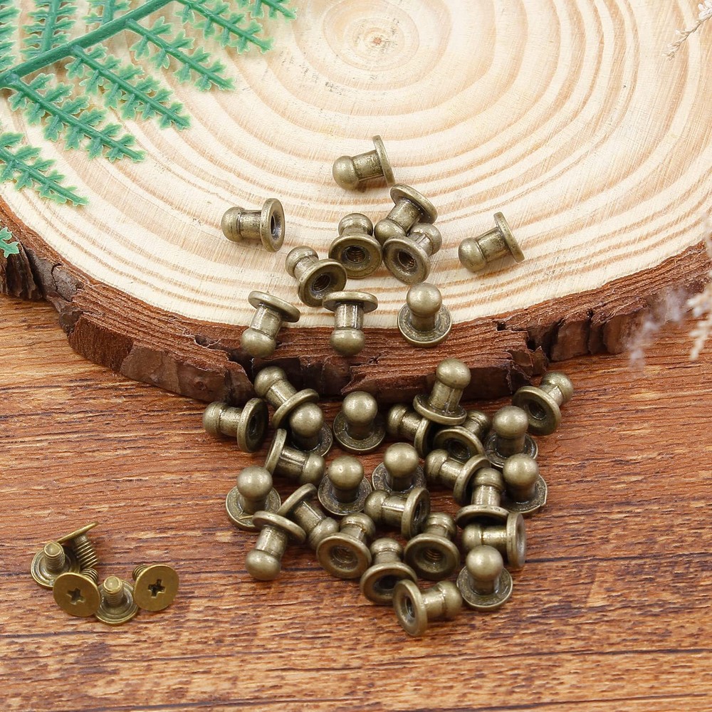 100Set 5mm Round Head Button Studs Bronze Button Stud Screw Leather Button Ri...