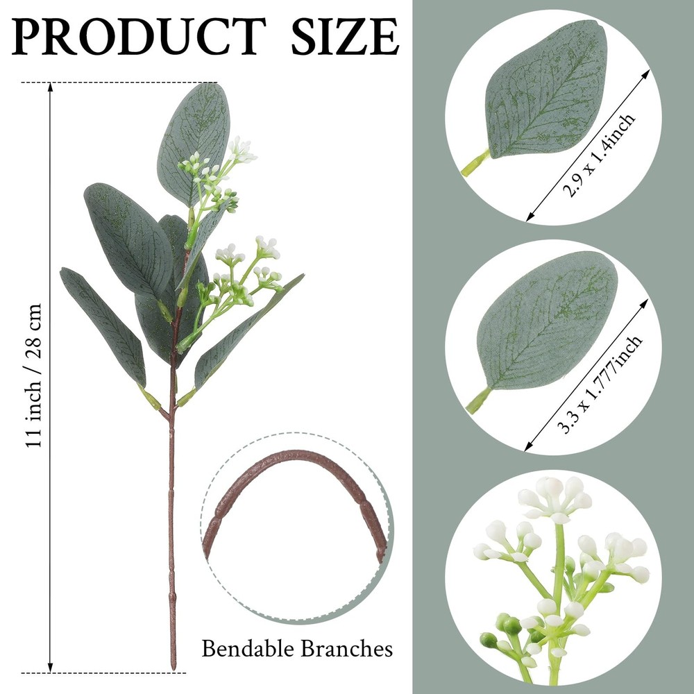 Janinka 100 Pcs Artificial Greenery Eucalyptus Stem Artificial Mixed Eucalypt...
