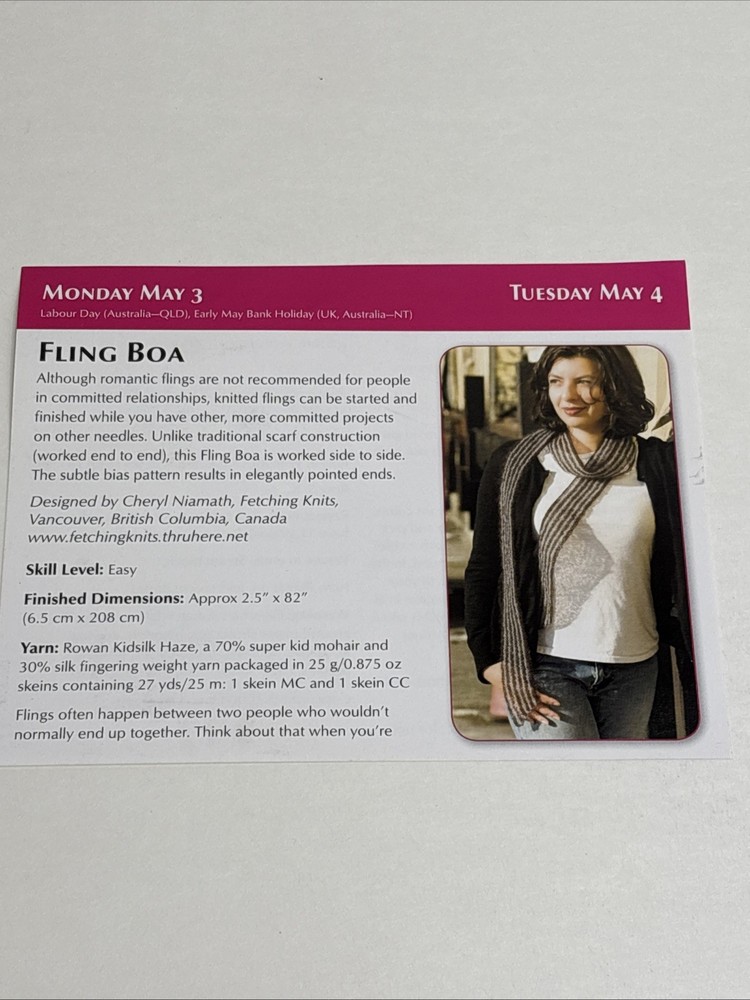 Fling Boa Scarf Knitting Pattern Card Page