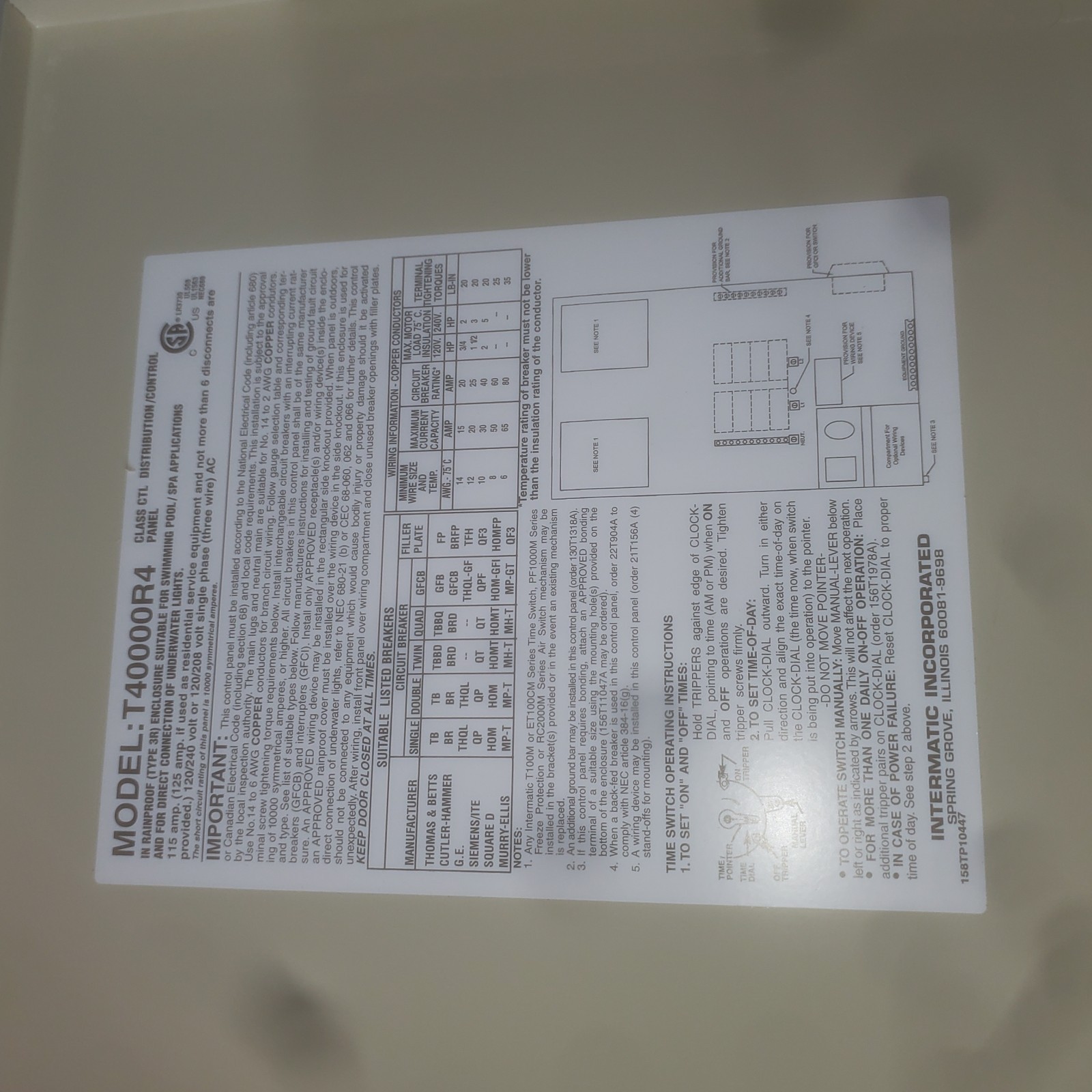Intermatic T40000R4 125 A Load Center FREE SHIPPING