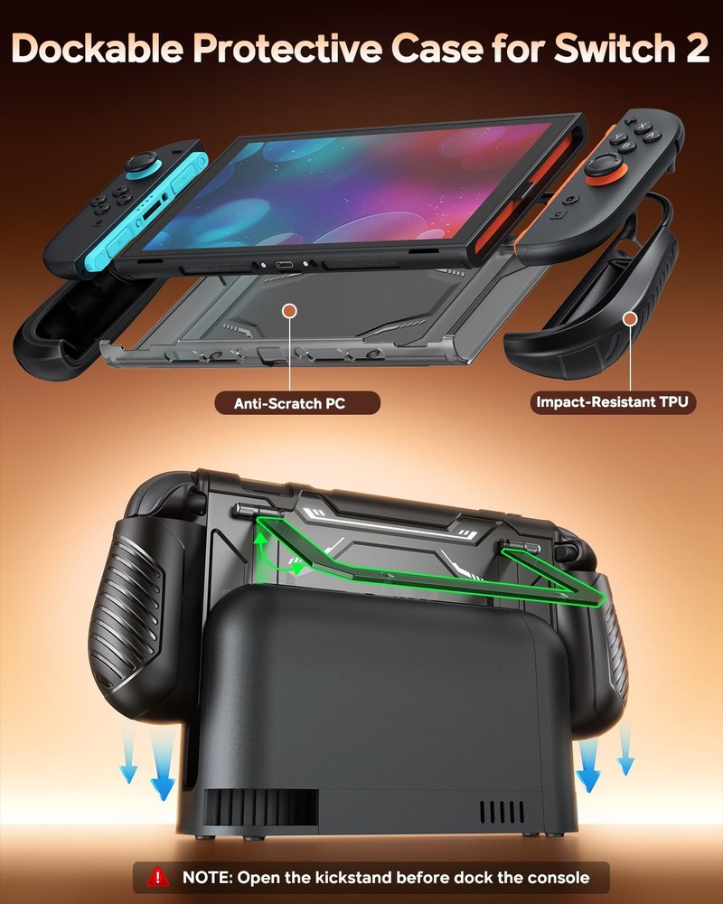 Switch 2 Protective Case with Kickstand, FYOUNG Dockable for 2, Black