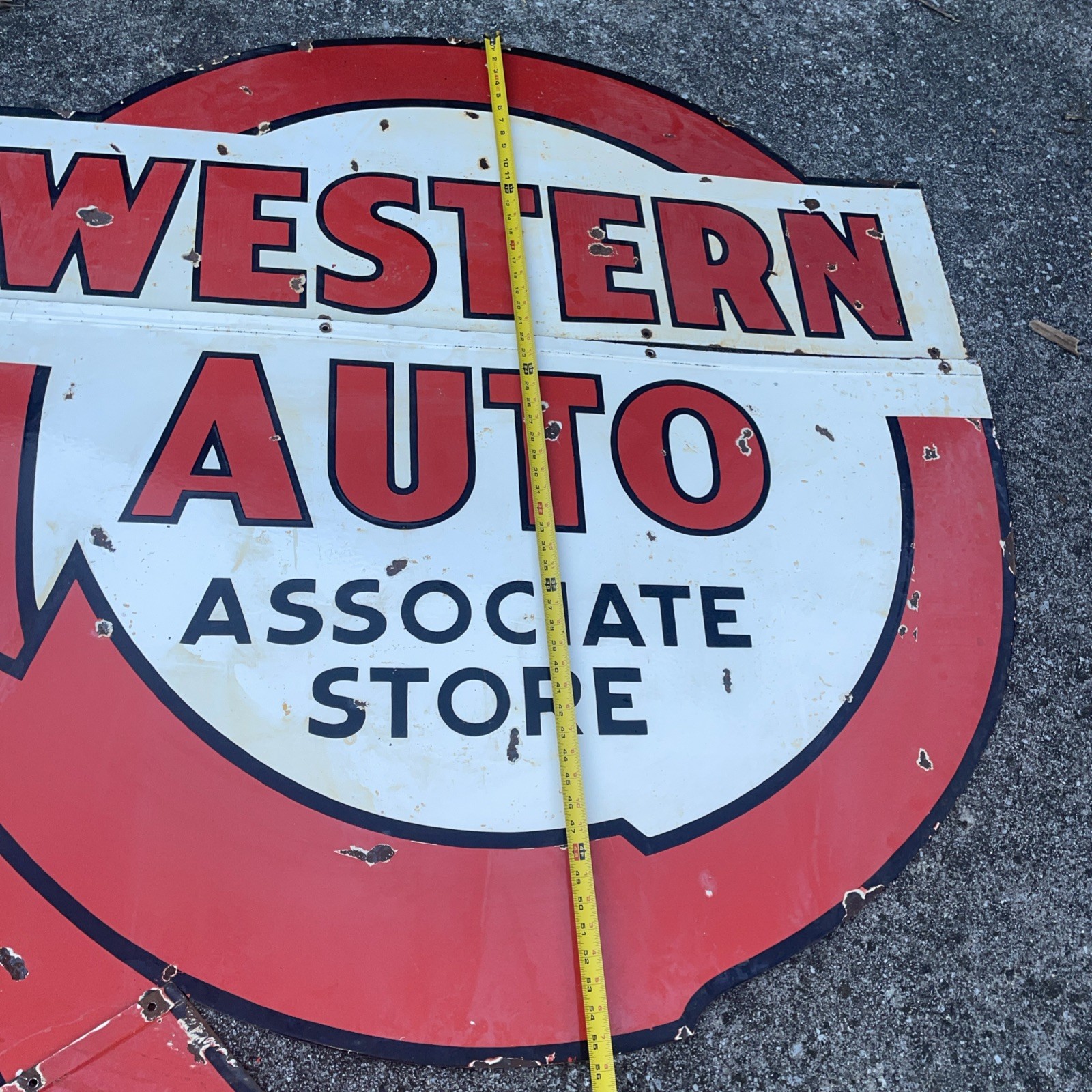 Large 76” Original 3 Piece Western Auto Porcelain Sign