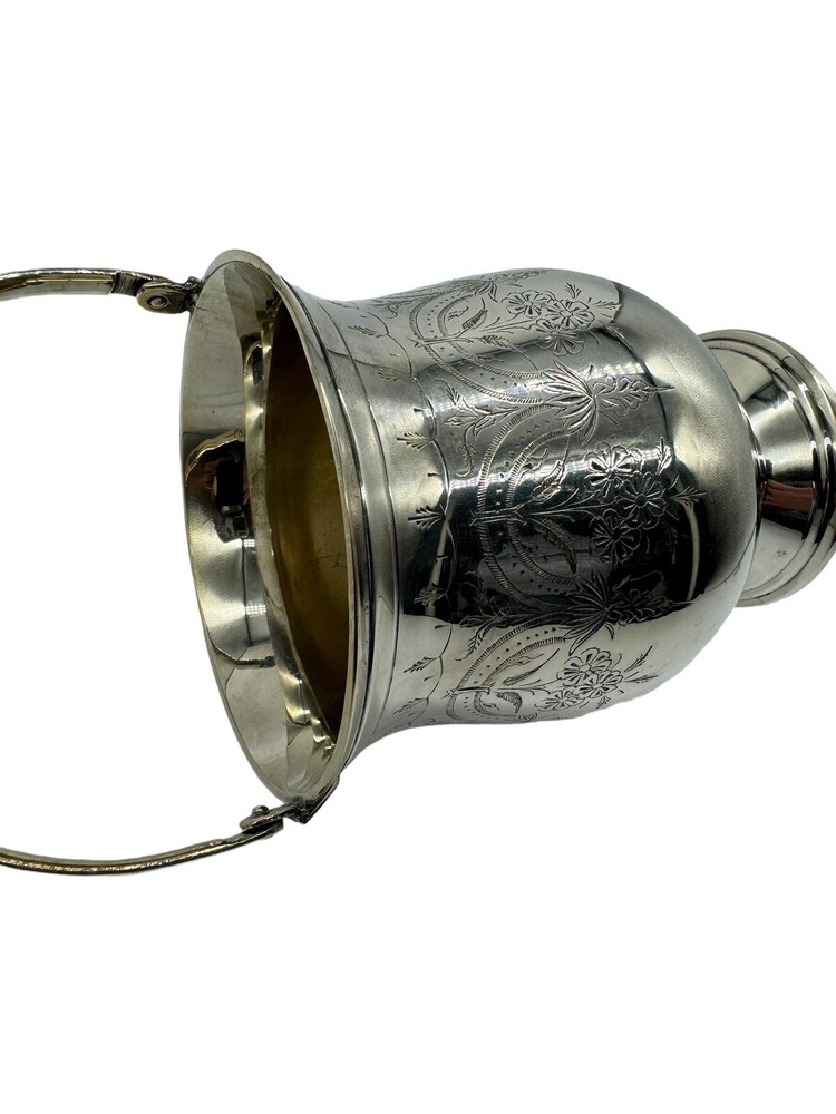 Vintage Eales 1779 Footed Silver Ice Bucket With Handle Etched Floral Pattern