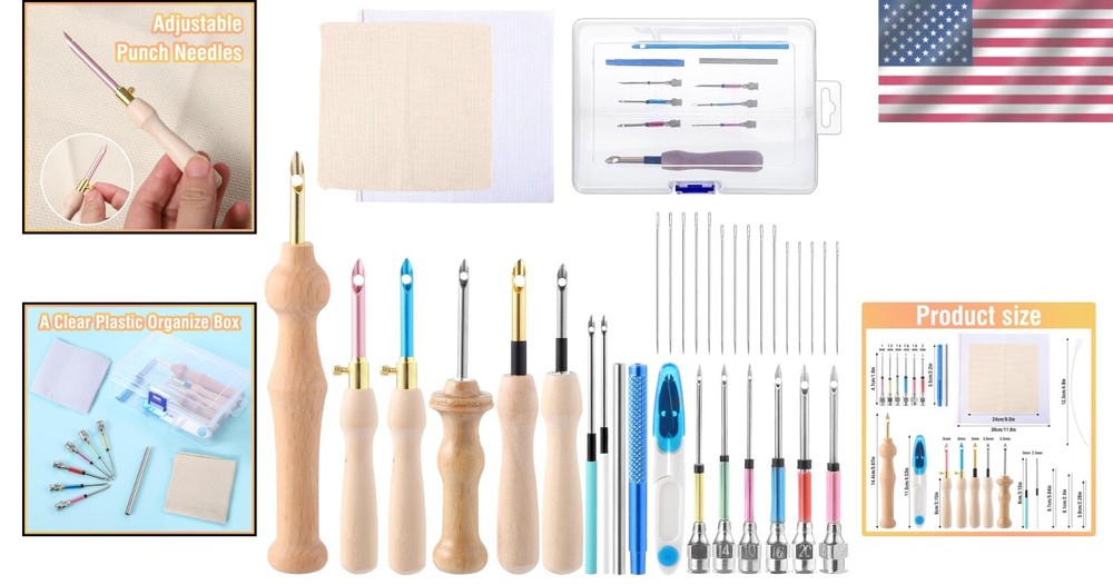 35 Pcs Adjustable Punch Needle Kit with Embroidery Tools & Organizer Box