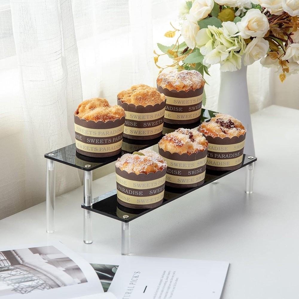 2 Tier Acrylic Display Riser Cupcake Stand Display Shelf For Decoration Makeup