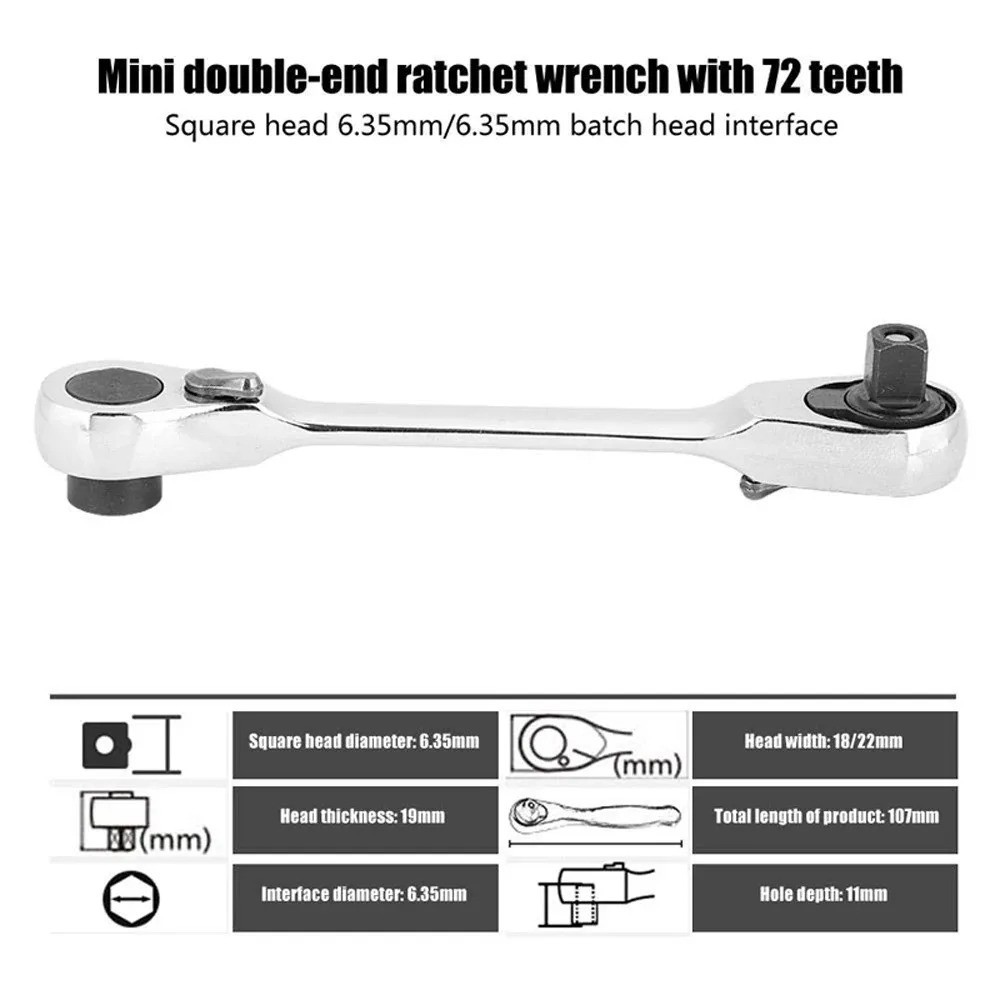 1/4" Mini Double-Ended Quick Socket Ratchet Wrench Rod Screwdriver Bit Tools.