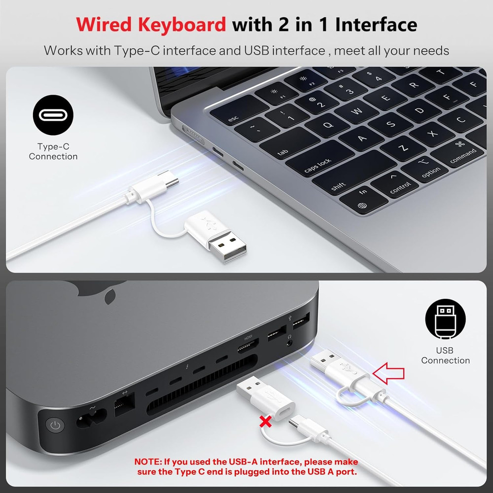 OMOTON Wired Keyboard and Mouse Compatible with Mac, Keyboard with Dual Interfac