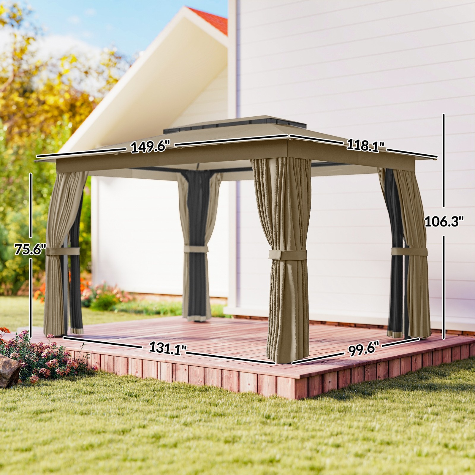 10' x 12' Outdoor Patio Gazebo, Double Roof Gazebo Canopy Shelter