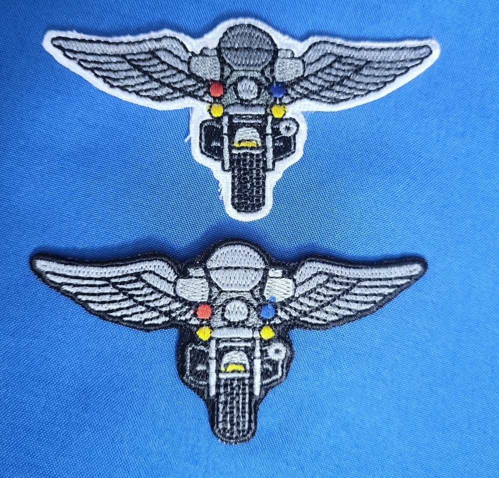 HD MOTORCYCLE WING PATCH: Embroidered Patch, Item #2005 White