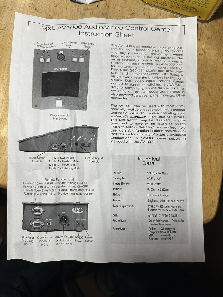Marshall Electronics AV1000 Video Control Center