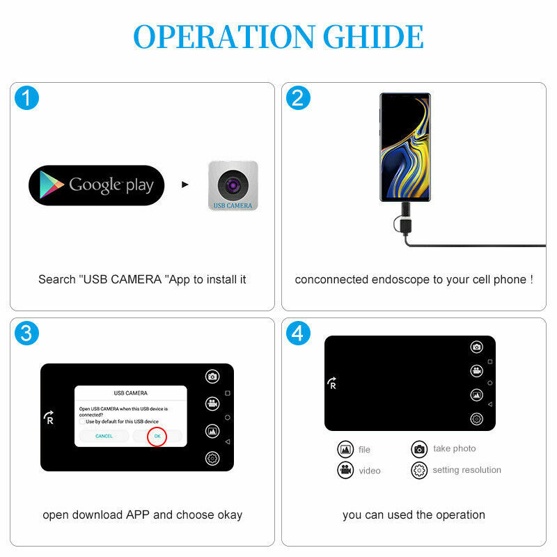 6LED USB Snake Endoscope Borescope HD Inspection Camera Scope For Android Type C