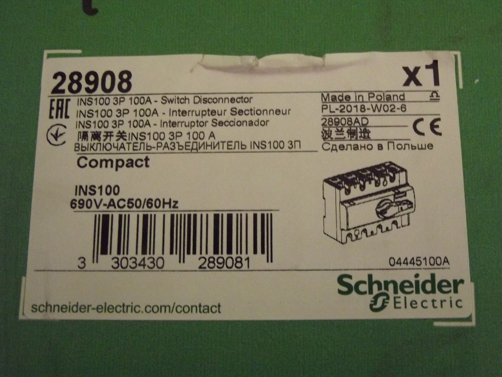 Schneider Electric 28908 Switch Disconnector 100A
