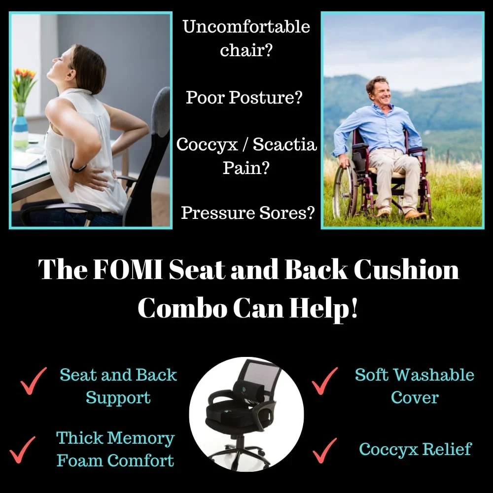 FOMI Extra Thick Coccyx Seat Cushion & Back Support Combo Memory Foam