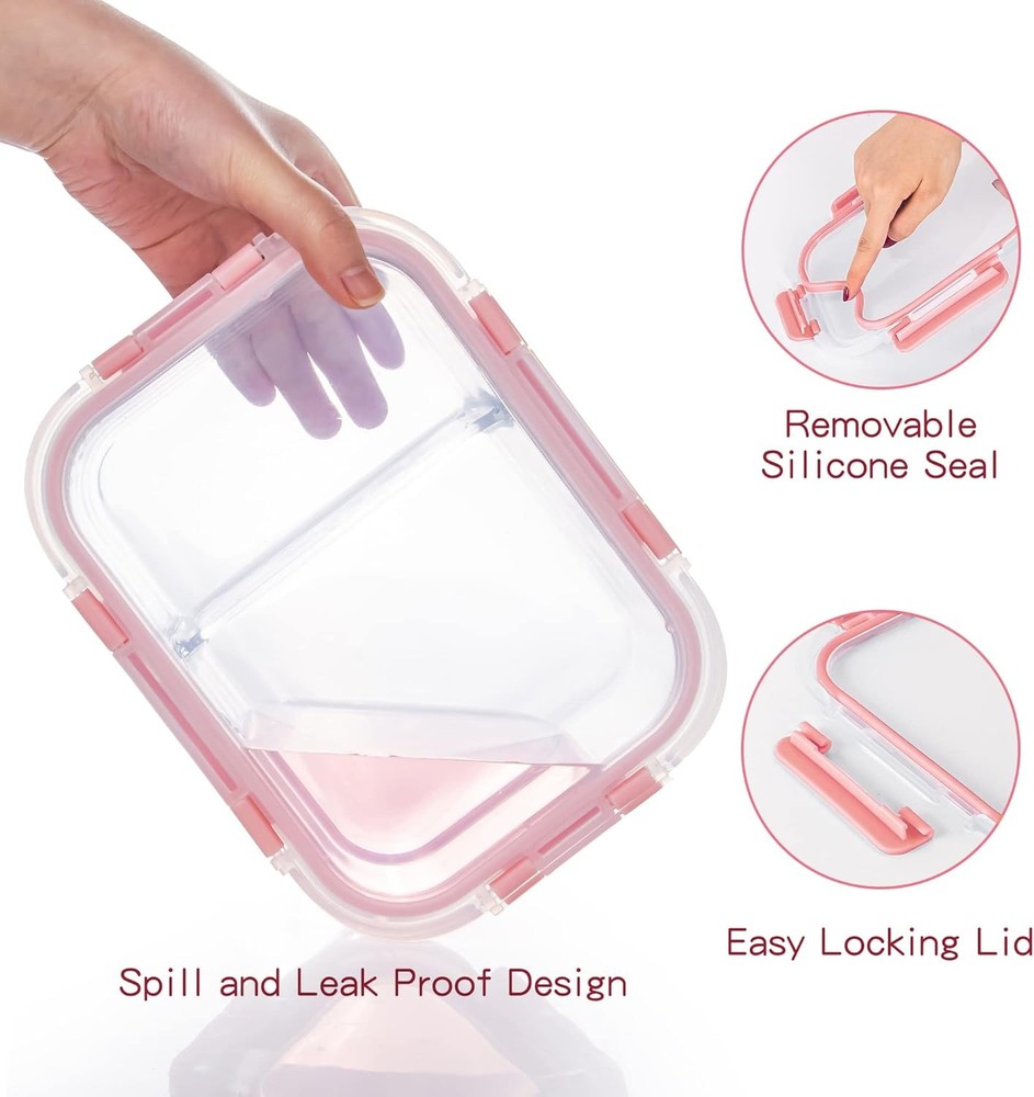 Glass Meal Prep Containers 2 Compartment with Lids (5 Mixed, 2