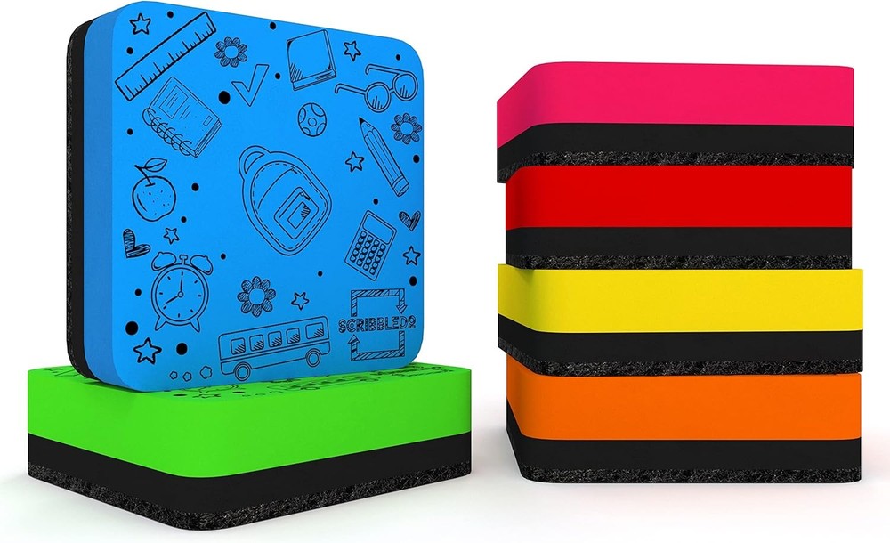 Scribbledo 6 Pack Dry Erase Erasers Assorted Colors Magnetic