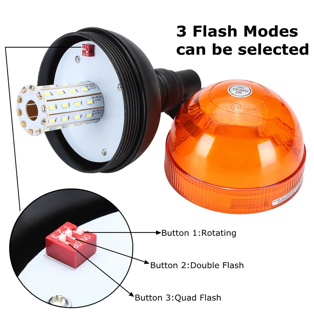 40 LED Beacon Warning Flashing Rotatable Flexible Din Pole Tractor Light E9