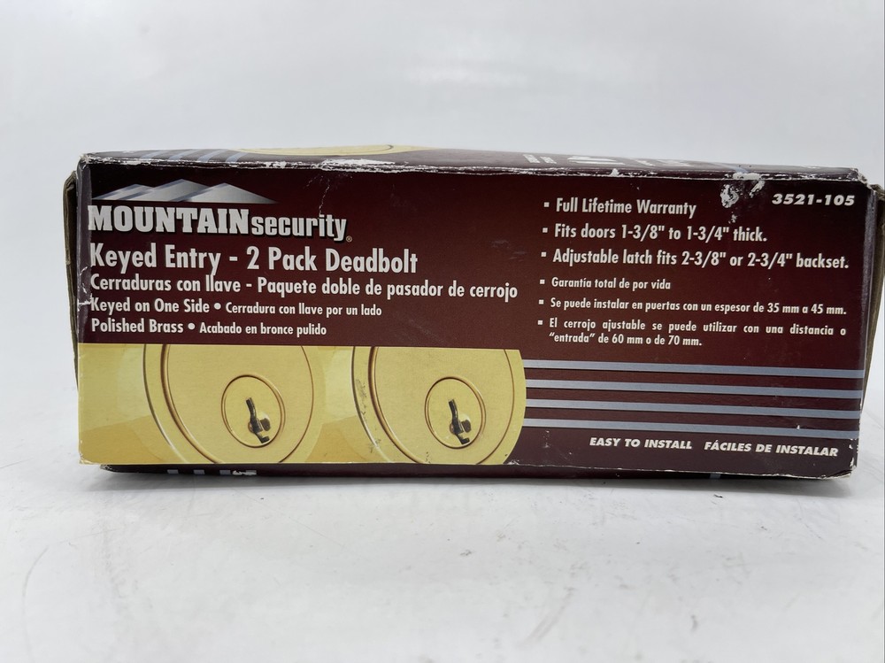 HAMPTON MOUNTAIN SECURITY BOXs, 2 POLISHED BRASS KEYED DEADBOLT 3501-105 