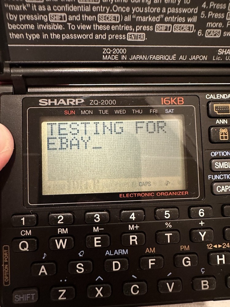 Sharp ZQ-2000 16kb Electronic Organizer TESTED WORKS EUC!!