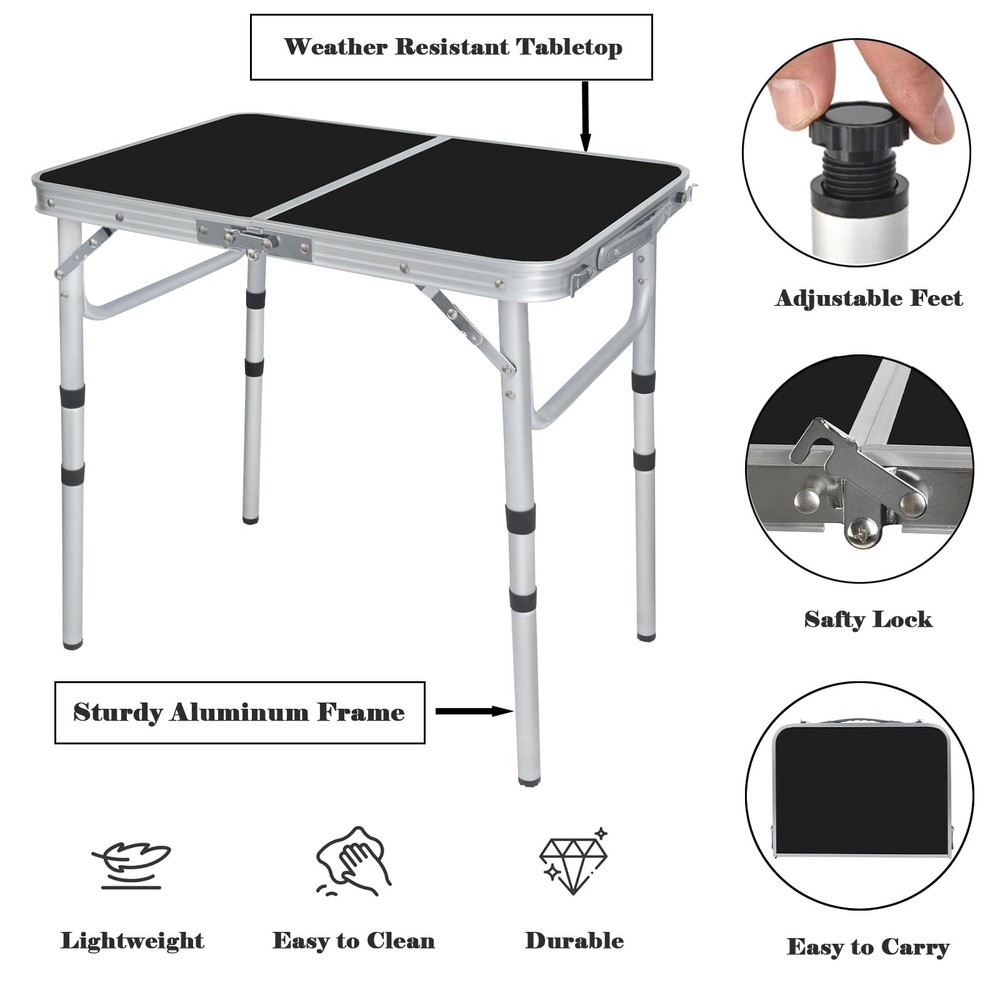 Portable Camping Table, Adjustable Height Aluminum Folding Table, Lightweight...