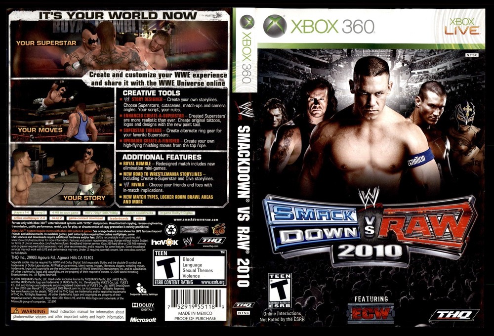 WW Smackdown Vs Raw 2010 Microsoft Xbox 360 Art Insert Only Used