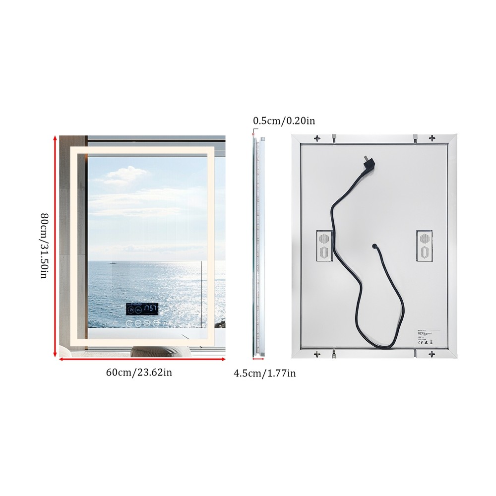 WISFOR Smart LED Lighted Bathroom Mirror with Bluetooth Speaker, Digital Display