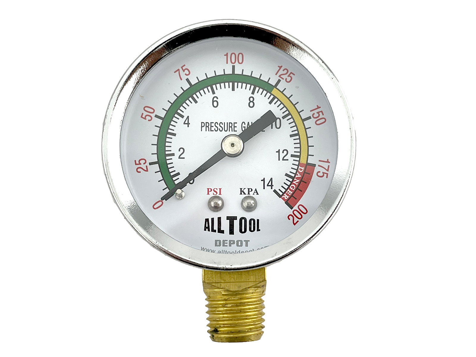 Air Pressure Gauge 2" Dial Side Mount 1/4"NPT - 0 to 200PSI Color Coded