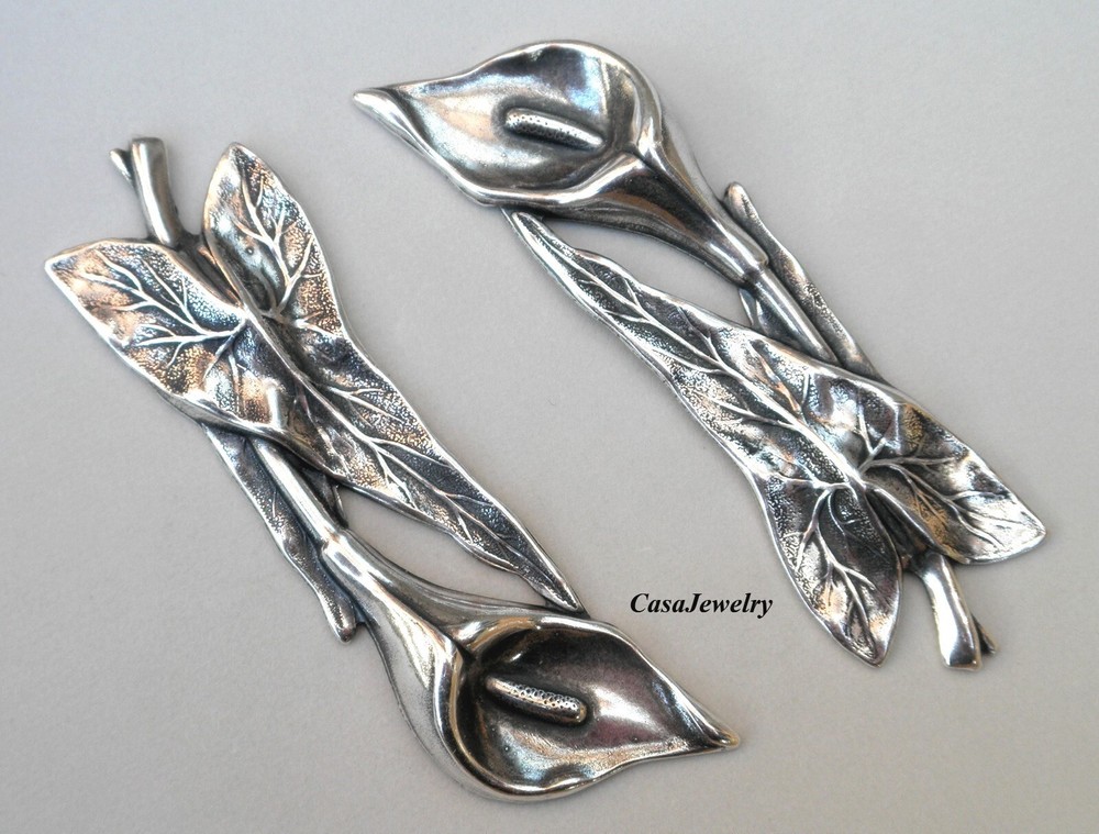 #5021 ANTIQUED STERLING SILVER PLATED CALLA LILY & LEAF COMPONENT- 1 Pc