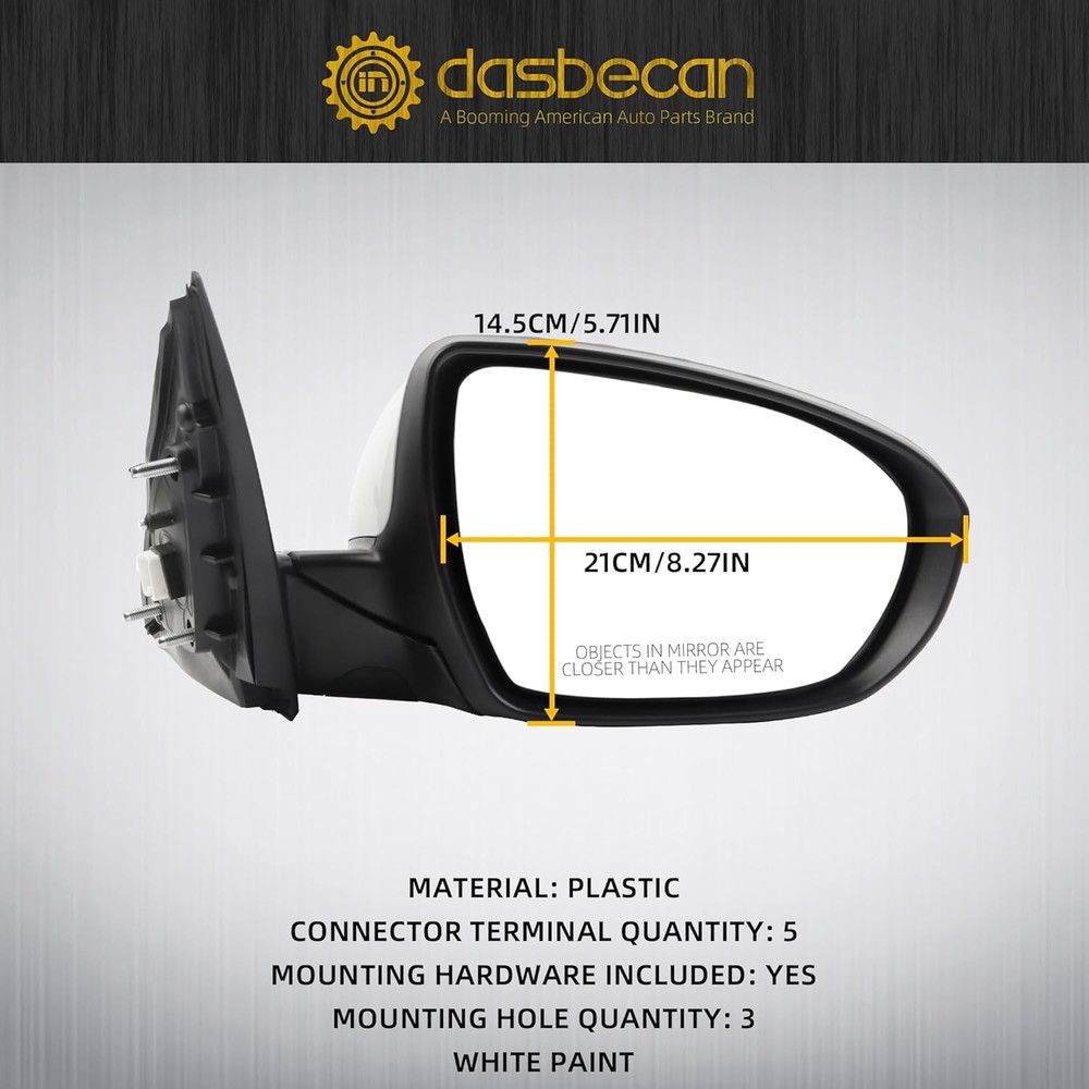 Dasbecan Passenger Side Mirror Compatible with 2011 2012 2013 Right, white