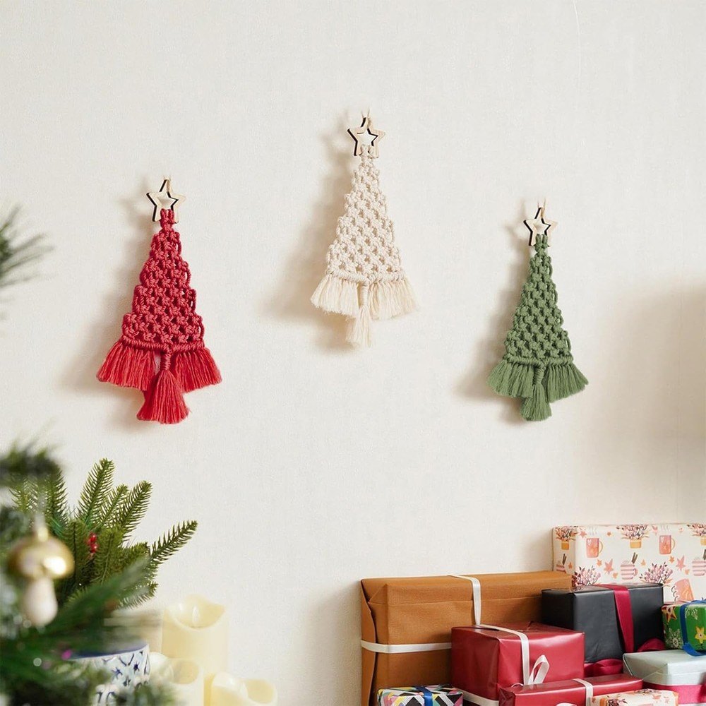 3 Pcs Christmas Tree DIY Macrame Kit Woven DIY...