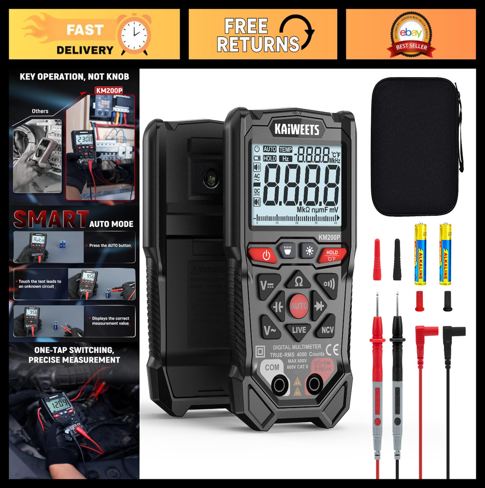 Digital Multimeter TRMS Auto Ranging 4000 Counts NCV Voltmeter Ohmmeter AC/DC Me