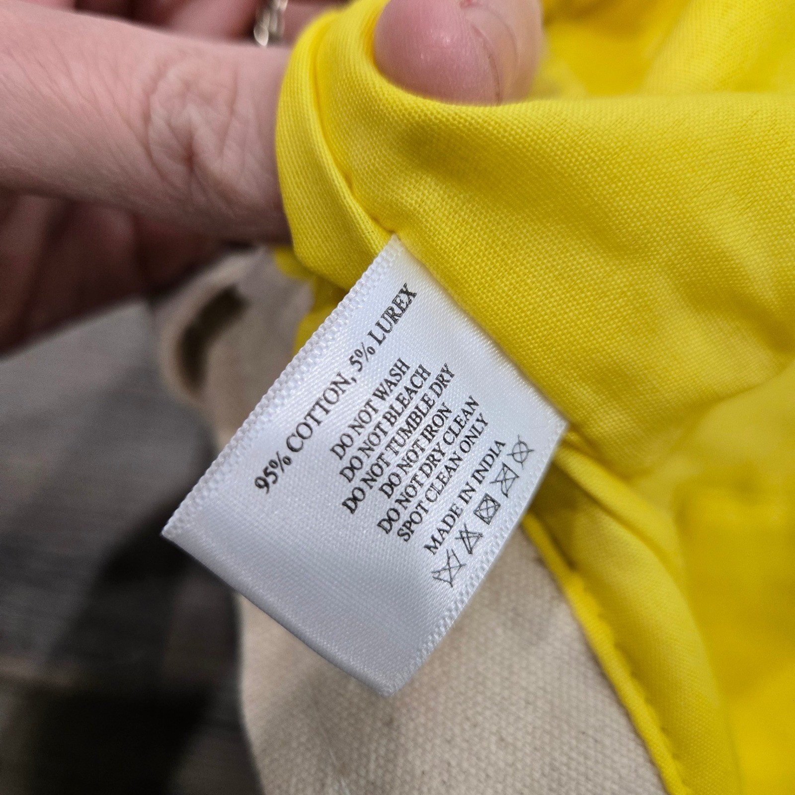 America & Beyond Beaded Lemon Tote Bag Silver Lurex Pom Pom Trim Yellow Lining