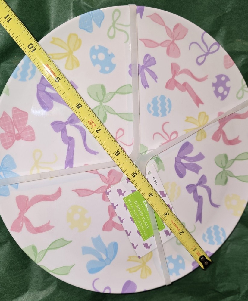 New Bows & Eggs 4 Melamine Easter Pastel Dinner Plates