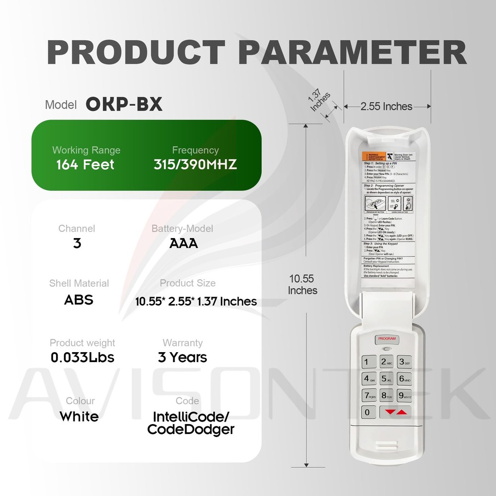 OKP-BX Wireless Overhead Door Keypad - with Legacy Python Odyssey Destiny Pha...