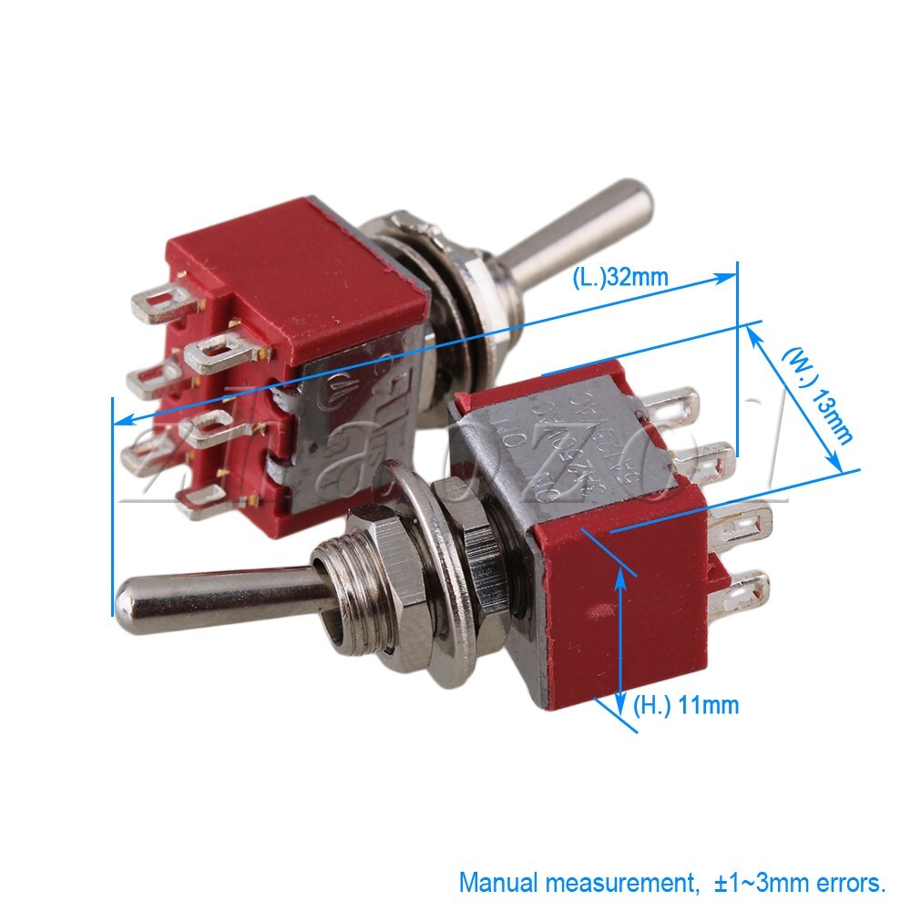 2pcs AC125V 6A Electirc 2 Position Toggle Switch 13*32mm Red+Chrome