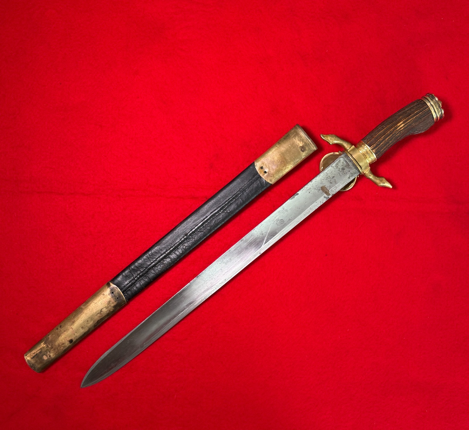 19th Century Imperial Hunting Sword Cutlass w/Scabbard and Stag Grip Very Rare