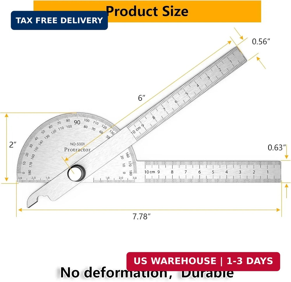 180 Degree Metal Protractor Adjustable Angle Ruler 2 Arm Measuring Tool