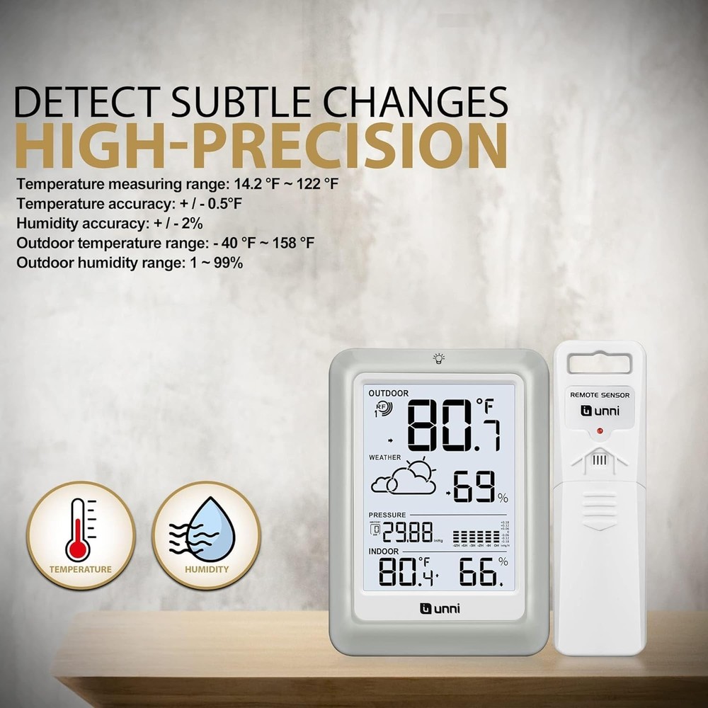 Wireless Weather Station with 330ft Range Sensor and Adjustable Backlight White