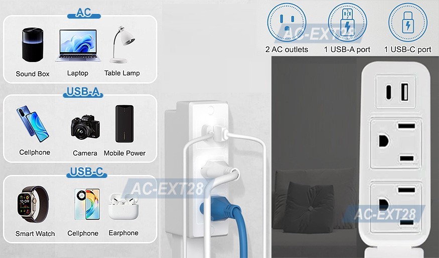 28" Long AC Outlet Extension Stick For Inaccessible Electrical Wall Outlets