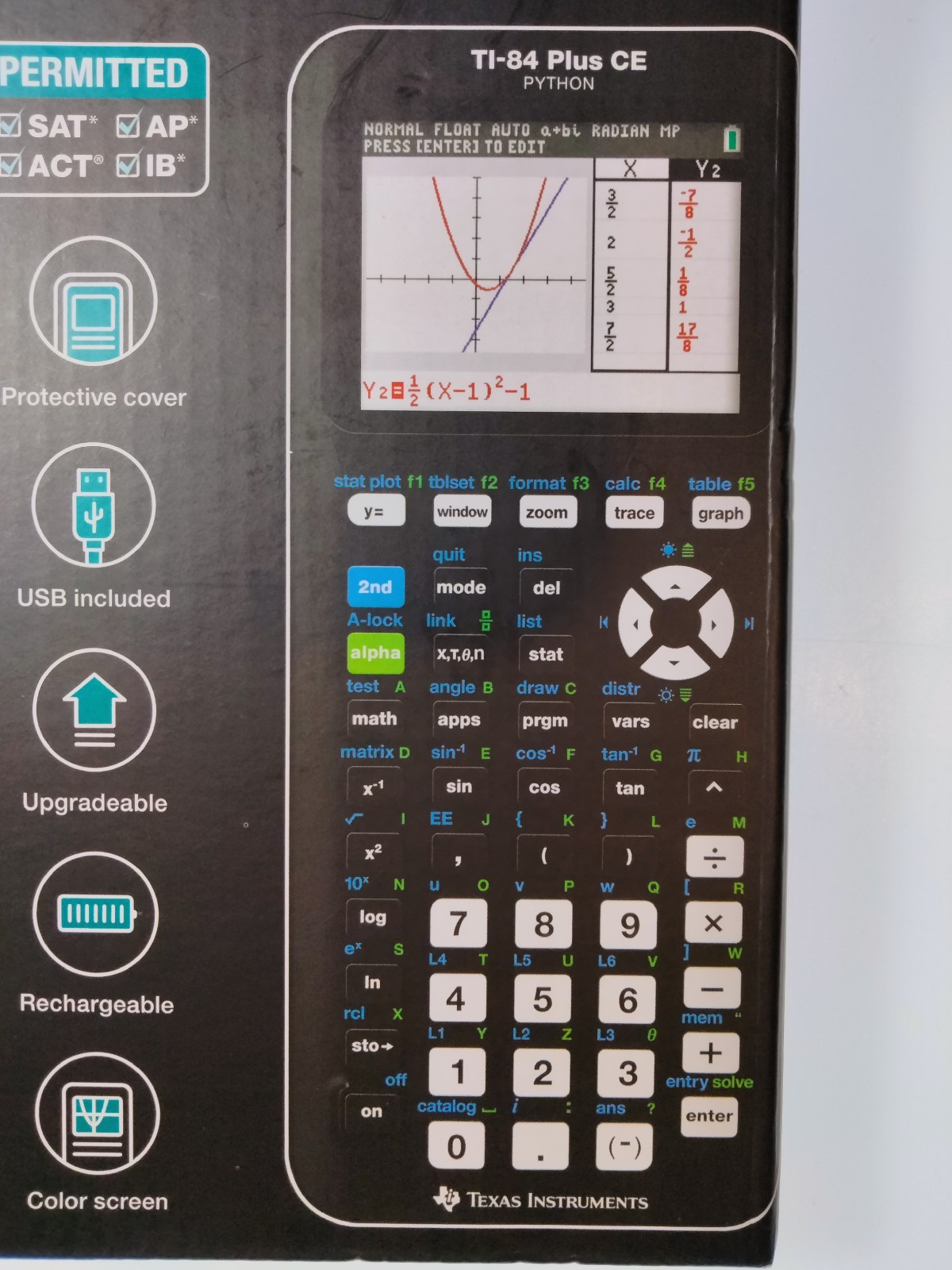 Texas Instruments graphing calculator clolor screen I-84 Plus CE Python
