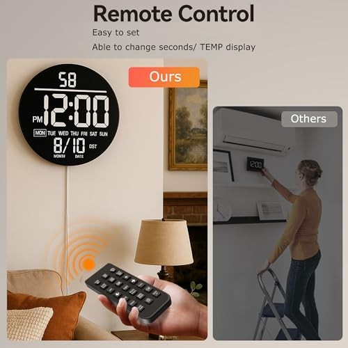 10" Large Digital Wall Clock with Seconds, Alarm Countdown Timer, Big LED Rgb